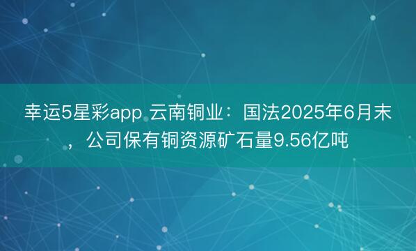 幸运5星彩app 云南铜业:国法2025年6月末,公司保有铜资源矿石量9.56亿吨
